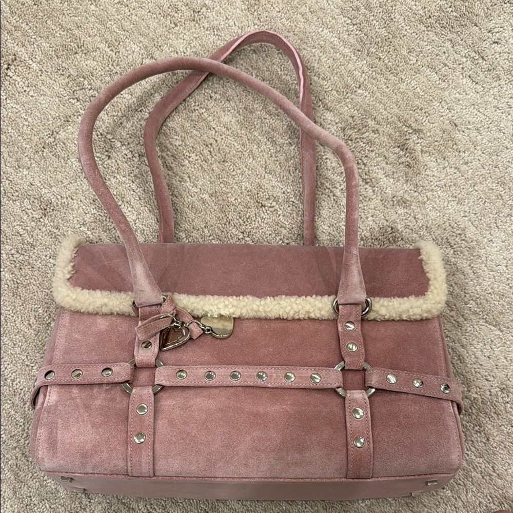 Pink Suede Tote Bag with Stud Accents